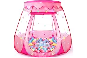 TIKTENT Pop Up Princess Tent for Girls, Toddler Girl Toys Kids Ball Pit with Colorful Star Lights, Foldable Kids Play Tent with Carrying Bag, Indoor&Outdoor 3 Year Old Girl Gift (Balls Not Included)