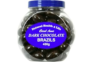 Natural Health 4 Life Carol Anne Confectionery Dark Chocolate Brazil Nuts 450g, Chocolate Covered Brazil Nuts in Recyclable Gift Jar, 7.6g Protein per 100g,Vegetarian Snack for Gifting, Baking (1 Jar)