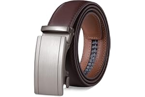 GSG SINCE 1998 Men's Ratchet Leather Dress Belt - 35mm Wide Adjustable Automatic Buckle for Dress, Jeans, Suits & Every Occasion M23043-48