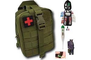 SECUENOR Trousse de secours randonnée complete militaire verte tactique survie Assemblée en FRANCE kit survie avec thermomètre digital + 3 tire tiques Conçue,voyage,maison