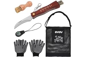 GVDV Navaja para Setas, con Cepillo de Setas, Bolsa de Caza de Hongos, Brújula y Guantes, Cepillo Cerdas de Jabalí