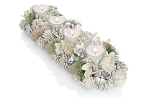 COM-FOUR® Adventskranz länglich, Kerzenständer Weihnachten für 4 Kerzen, Kerzenhalter, Adventsgesteck, XL Adventskerzenhalter, Kerzenleiste als Tischdeko (Adventsgesteck - 4 Kerzen)