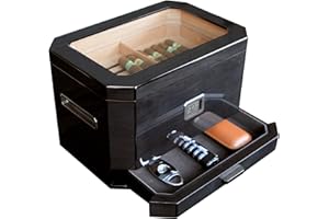 ‎CASE ELEGANCE CASE ELEGANCE Großer Humidor aus schwarzem Zedernholz, Oktodor, mit digitalem Hygrometer, Befeuchtungssystem und Zubehörschublade – für 50 – 100 Zigarren