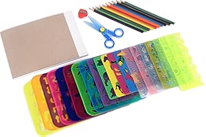 EWTSHOP EAST-WEST Trading GmbH Jumbo pochoirs-Set de 34 Accessoires Inclus : Bloc de 20 malschablonen Ciseaux Pratique de 10 Crayons tragetasche. zeichenschablonen schablonenmalerei, Couleur, Stencil Set