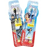 Colgate Batman or Wonder Woman Soft Toothbrush for Children, Random Superhero, Multicoloured, 1+1