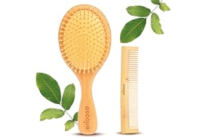 ENOOSO Spazzola Legno per Capelli e Pettine in Bambù Naturale | Lisciante e Districante con Setole Morbide | Manico grande per Massaggiare il cuoio capelluto