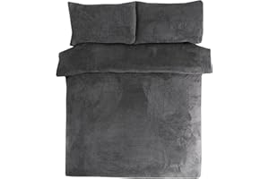 Sleepdown Teddy Fleece Duvet Cover Quilt Bedding Set with Pillow Case Thermal Warm Cosy Super Soft - Single - Charcoal