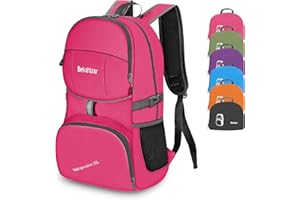 Bekahizar Lightweight Foldable Backpack 35L Hiking Rucksack Daypack Packable Travel Day Bag for Men Women Teens Outdoor Sports Walking Camping Travelling Cycling (Hot Pink)