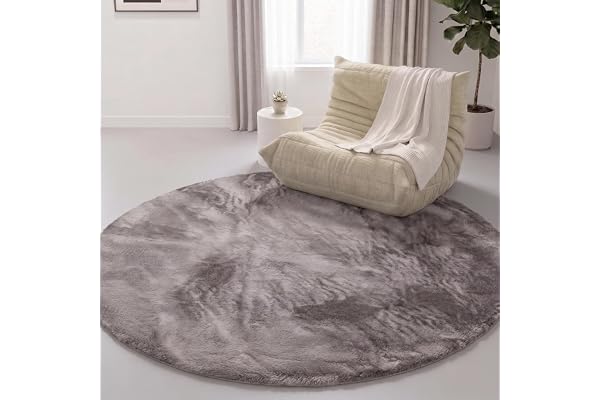 Interiyou matta lång lugg Fargo - 160x160 cm Rund Grå - Pälsmatta av konstpäls, mjuk, tvättbar, halksäker, fluffig