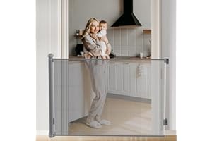 Muaket Treppenschutzgitter/Türschutzgitter Ausziehbare 0-180CM, Treppengitter für Babys und Haustiere Kinderschutzgitter, Einhändiges Öffnen, Kindergitter babygitter tür für Treppen, Türen, Grau