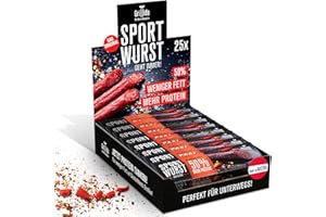 ‎GRILLIDO Grillido 25x Low Fat Sport Wurst Rind & Chili 500g mit 42% mehr Protein - Snack Salami, Beef jerky, Wurstpaket, Würstchen, Trockenfleisch, Trockenfleisch für Menschen, Salami Sticks, Mini Salami