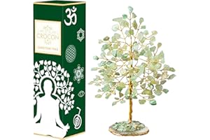 CROCON Green Jade Gemstone Tree of Life - Geode Agate Slice Base, Crystal Tree for Positive Energy, Feng Shui Decor - Chakra Tree, Good Luck Money Bonsai, Healing Stones, Gem Tree, Spiritual Mystical Gift