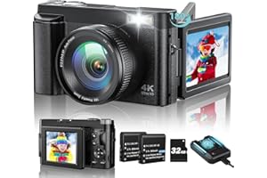 SEVENAT 4K Digital Camera 48MP Autofocus Compact Digital Camera with 32GB Card, 3'' 180°Flip Screen 16X Digital Zoom Camera with 2 * 800 mAh Batteries for Beginners