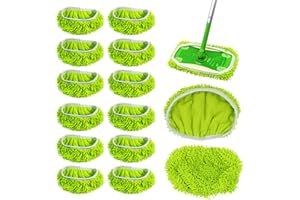XMSZQU 12 sztuk ściereczek do mopa podłogowego Swiffer – wielokrotnego użytku – wysokiej jakości mikrofibra i szenilowa, można prać w pralce, do użytku na mokro i sucho (254 x 115 mm, 12)