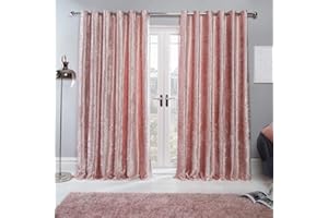 Sienna Blush Pink Crushed Velvet Curtain Eyelet Ring Top Pair of Fully Lined Curtains, Soft Luxury Thermal Insulated Curtains Window Treatment 2 Panel, 90" x 90"