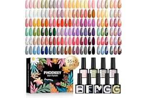 Phoenixy Pintauñas Semipermanentes 55 Colore Esmalte Semipermanente para Uñas con Base y Top Coat Brillante Mate y Glitter Kit de Uñas Semipermanentes