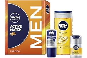 ‎NIVEA MEN NIVEA MEN Active Match Geschenkset, Geschenk für Männer mit Produkten für müde Haut, Geschenkbox mit Duschgel, Gesichtspflege Creme und Deo für Herren