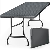 Tillvex Multifunctional Folding Table 180 x 75 cm Rattan Optic | Portable for Terrace, Outdoor, Balcony, Picnic | Camping Tab