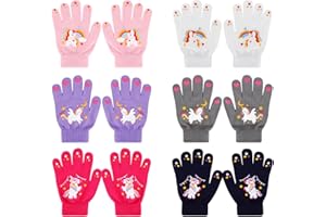 QKURT 6 Pairs Kids Knit Gloves, Winter Magic Thermal Children Gloves Stretchy Colourful Glove Full Finger Birthday Christmas Glove for 5-12 Years Old Boys Girls