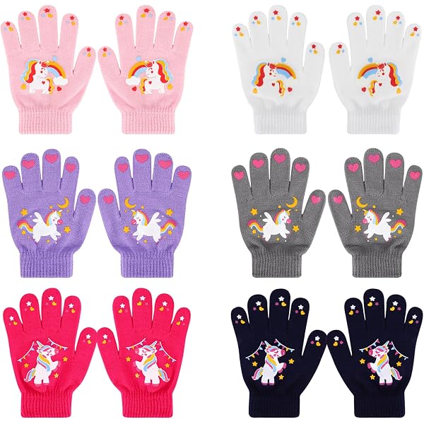 6 Paires De Gants Enfant Dinosaure - Tricot Chaud, Doigts Entiers - Pour Filles Et Garçons 4-9 Ans