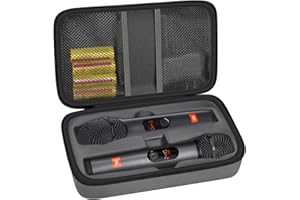 AGAINMORE Cassa microfono wireless compatibile con JBL Wireless Two Microfono System, borsa da viaggio portatile Dual Mic per cantare o karaoke per ricevitore, adattatore, batteria AA nera (solo scatola