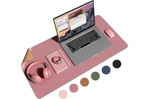 YSAGi Schreibtischunterlage, Mauspad aus Naturkork und Leder, 80x40cm Rutschfeste Schreibunterlage, Cork, Wasserdicht, Beidseitig Verwendbare Schreibtischmatte für Büro und Zuhause (Dunkelrosa)