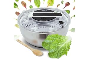 JMH Salatschleuder Edelstahl mit Pumpsystem & Deckel - Salatschleuder mit Löffel - Salatschleudern klein groß - Anti-Rutsch Unterseite - Salad Spinner