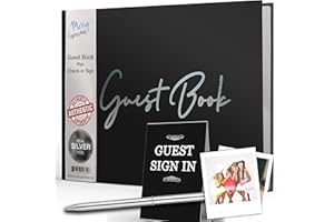 Merry Expressions Wedding Guest Book & Pen, Black Cover & Silver Finish - 23x18 cm Hardcover Polaroid Guest Book 100 Pages - Guest Sign In Book for Weddings, Birthday Parties, Bridal Showers & More