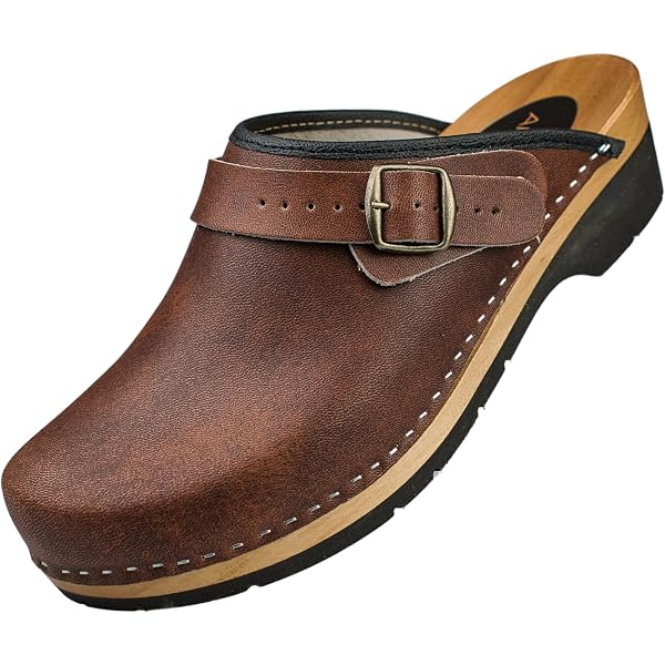 Vollsjö Femme Sabot en Bois Et Cuir/Suède Chaussures À Enfiler, Clogs À