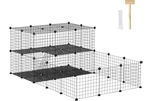 PawHut Recinto per Conigli, Porcellini d'India e Roditori Modulabile, Box per Animali con Accessori Montaggio in Metallo, 175x105x70cm, Nero