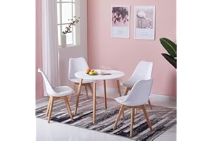 DORAFAIR Mesa de Comedor Redonda, Mesa de Cocina Moderna Nórdica y Patas de Madera de Haya, Blanco