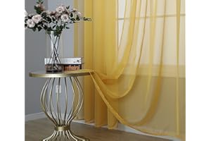 AMANIA TRADING LTD Amania Trading 1 Single Plain Voile Curtain Panel Net Curtains Slot Top Road Pocket Header 14 Colours (Mustard), 55 x 137 cm