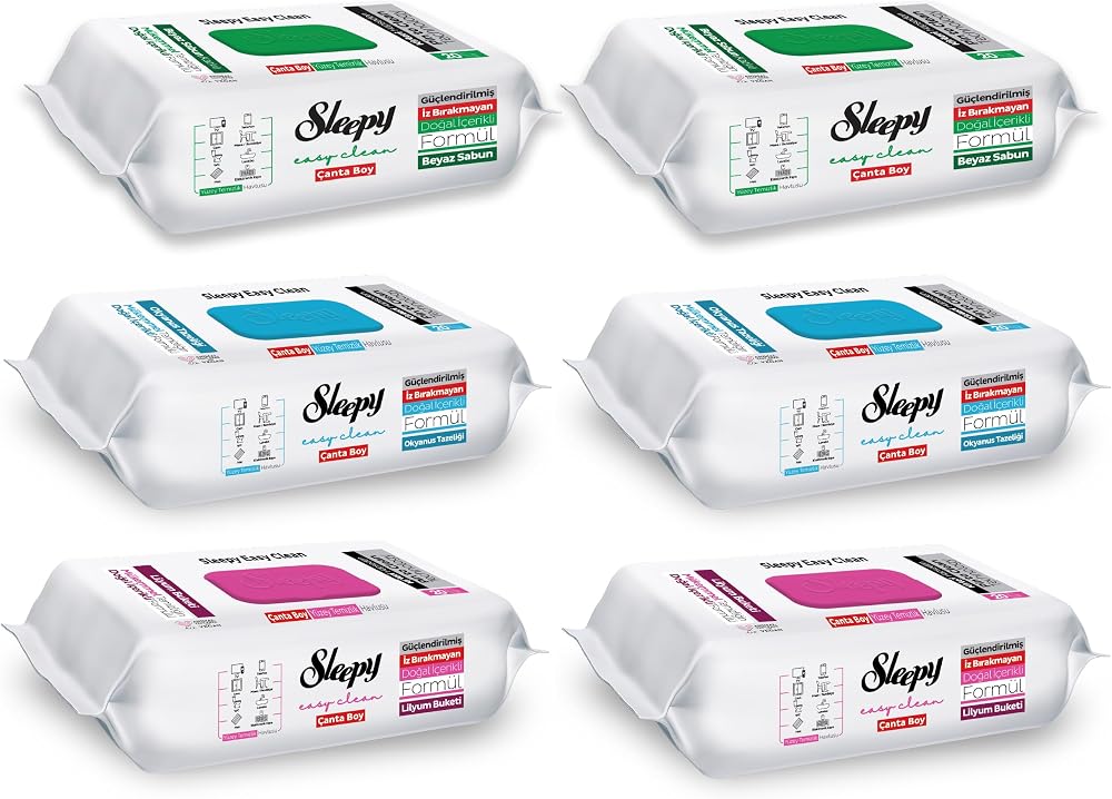 Sleepy Easy Clean Beyaz Sabun + Lilyum + Okyanus Yüzey Temizlik Havlusu Çanta Boy 6x20 (120 Yaprak)