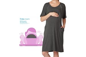 Frida Mom Delivery & Nursing Gown, Charcoal, 1 Count (Pack of 1), One Size | Nursing Gown with Skin-to-Skin Access and Full Coverage in the Back, Soft & Comfortable Fabric