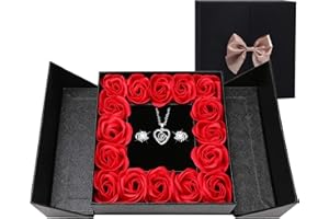 EGEKTBH Gifts for Her Women Mom, Eternal Flowers Rose Gift Box with 100 Language Love You Necklace and Earring, Artificial Rose Flowers for Wife Girls for Birthday, Valentines Day, Christmas