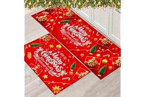 PORJDN Set di tappeti natalizi per interni, tappeto rosso, tappetino per porta di Natale, tappetino per cucina, decorazione per la casa, runner lavabile (stile B, 40 x 120 + 40 x 60 cm)