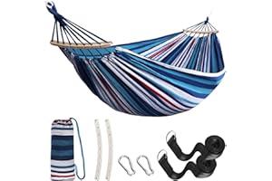 Anyoo Hamaca de Algodón para Jardín con Barra de Madera Curvada de 40 cm Hamaca Cómoda Portátil con Bolsa de Viaje Compacta, Patio Interior/Exterior