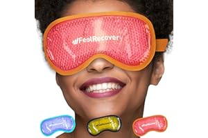 FEEL RECOVERY Antifaz Gel Frío para Hinchazón de Ojos (21x11 cm) - Máscara con Perlas de Gel Reutilizable para Reducir Ojos Cansados y Secos, Migrañas, Dolor de Cabeza y Blefaritis (Naranja)