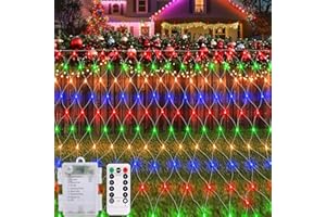 CCILAND Patio Garden Net Light String Led Outdoor Waterproof Battery Operated,8 Modes Remote Timer Dimmable,Multi-Colored Mesh Light for Bush Deck Fence Wall Holiday Seasons (100 Led,1.5m x 1.5m)