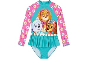 PAW Patrol Kostium Kąpielowy Dla Dziewczynki | Strój Kąpielowy Skye | Kwiatowy Kostium z Długim Rękawem