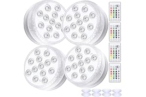 ‎ALED LIGHT ALED LIGHT Underwater LED RGB Lights, Pack of 4, 13 LED Waterproof LED Lights, Multi Colour Changing Pond Lighting with Remote Control, 4 x Suction Cups, LED Light for Vase, Base, Pool, Fish Tank