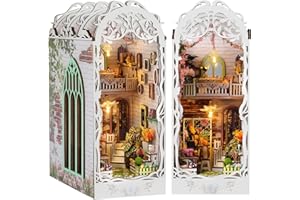 CRIOLPO Book Nook Kit-DIY domek dla lalek, drewniany dom, narożnik z miniaturowym zestawem dla dorosłych i nastolatków, drewniane puzzle 3D, narożnik na książki, wkład na książki z czujnikiem światła