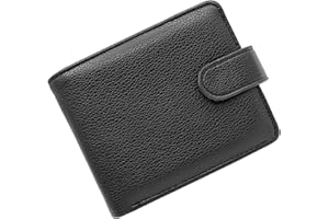 LUFFLOK Black Leather Wallet, Card Wallet for Men and Women, Soft Multifunctional 2 Banknote Compartments with Buckle, Card Slots, ID Window and Coin Pocket (Black)