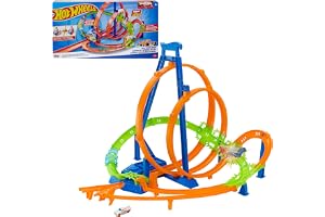 Hot Wheels Action Epic Crash Dash bilbana med leksaksbil | Lekset med bil i skala 1:64, loopar, motoriserad booster, 5 kraschzoner för racing och stunt, kan fällas ihop, HTP55