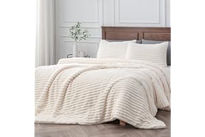 BEDELITE Fleece-Bettwäsche-Set für Queensize-Betten, super weich und warm, flauschig, weiß, luxuriös, flauschig, schwer, für den Winter mit 2 Kissenbezügen