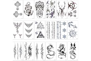 Konsait 18 Blätter temporär Tätowierung schwarz Tattoo Körperkunst Kleine Bögen Tattoo Aufkleber Fake Arm Tattoos Sticker für männer Frauen, Drachen Anker Auge Skorpion Graphic Elk und meh