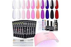 ‎WAKANIYA Poly Nagelgel Kit Rosa Weiß Natur 10 Farben Poly Nail Starter Set Komplett mit UV Lamp und Slip Solution Base Top Coat für Quick Extension Nagelverlängerung Machen