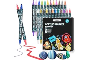 Cugybue Pennarelli Acrilici,24 Colori 1-5MM Pennarelli a Vernice Acrilica,Impermeabile Permanente Pennarelli Acrilici per Dipingere Sassi,Tessuti,Ceramica,Carta,Vetro,Plastica,Metallo,Legno