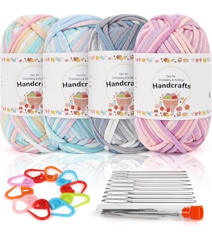 elthmpr Wol voor haken, dik garen, haakgaren voor beginners, 4 stuks, dikke wol voor breien, haakwol, 50 g, gemakkelijk garen voor beginners, katoenen nylon garen, katoen voor breien, voor haken