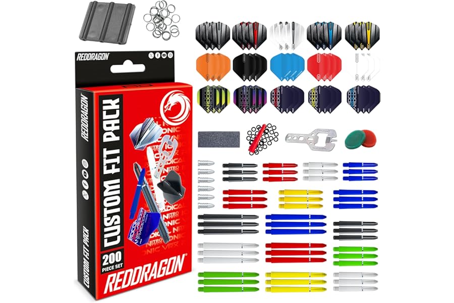 RED DRAGON Darts - Professional Darts Accessories – Choose from Full Dart Accessory Kit (Flights, Shafts, Finger Grip Wax & More) or Precision Dart Practice Rings – Multiple Options Available
